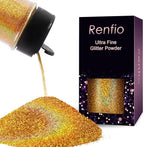 Renfio Holographic Ultra Fine Glitter Powder Metallic Resin Glitter 2.11 Oz (60g) PET Flakes Crafts Sequins 1/128" 0.008" 0.2mm Epoxy Chips Flakes for Tumblers Slime - Laser Light Gold