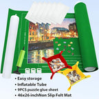 Portable Puzzle Mat Roll Up - with 9 Glue Sheets, Sorting Trays, Hand Pump, Inflatable Tube, and Storage Bag - Perfect for Kids and Adults (Green, 1500pcs)