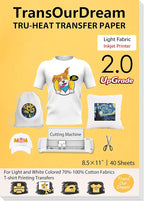 TransOurDream Upgraded Iron on Heat Transfer Paper for T Shirts (40 Sheets, 8.5x11") Iron on Transfers for Light Fabric Printable Heat Transfer Vinyl for Inkjet Printer (L2-40)