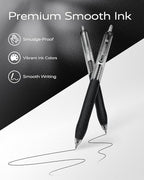 0.5mm Gel Pens Fine Point Smooth Writing Pens, 12PCS Black Ink Pens, Retractable Leather-Like Black Gel Pens, Business Gel Pen for Journaling, Writing, School, Office Use (Black)