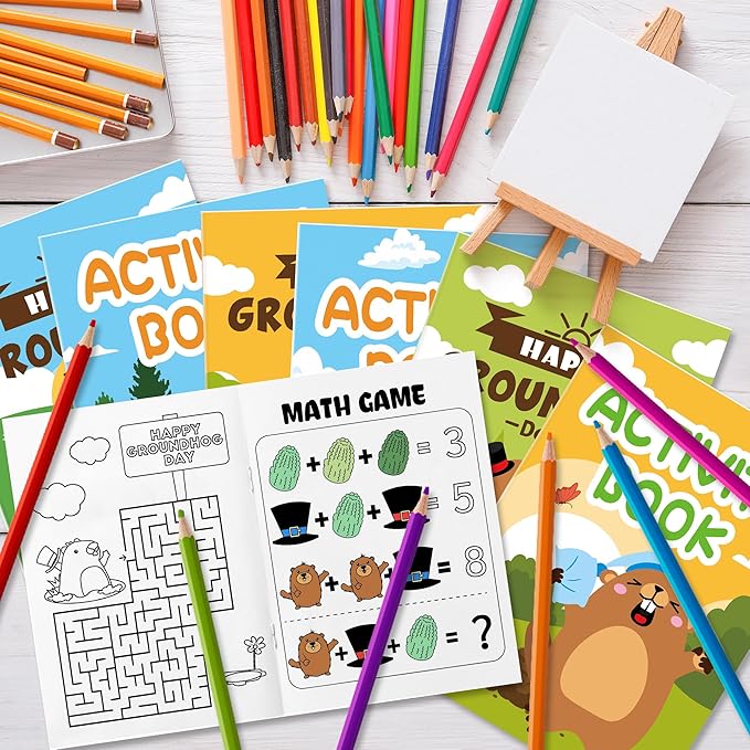 JAPBOR Groundhog Activity Coloring Book - 24PCS Mini Happy Groundhog Day Activities Color Books Bulk for Party Favor, Animals Themed Small Colouring Pages for Birthday Gift Class Painting Game