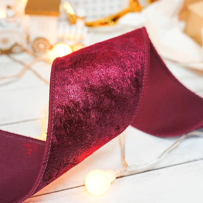 Wine (Burgundy) Velvet Ribbon 2.5 Inch x 10 Yards for Christmas Tree Topper Home Decoration Wreath Gift Wrapping DIY Craft