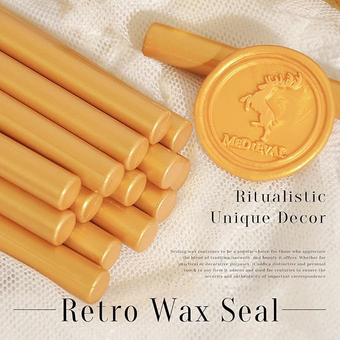 Melting Glue Gun Sealing Wax Sticks for Envelope Thanksgiving Card, Party or Wedding Invitation, Xmas Wrapping,Mini Size, Pack of 16 in Amber Gold