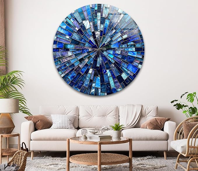 My Photostation.com 31.5''(80cm) Diameter Radiant Mosaic Burst Round Glass Wall Art Tempered Glass Printing Wall Decor Large Wall Art Wall Hangings