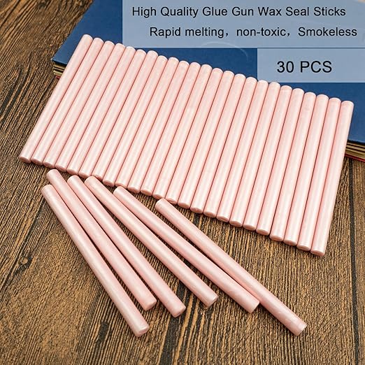 Wax Seal Stick, Ioggtser 30 PCS Pearlescent Pink Mini Glue Gun Wax Seal Stick for Wax Seal Stamp, Sealing Wax Sticks for Wedding Invitations, Cards, Envelopes