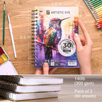 ARTISTIC EYE 5.5x8.5 Premium Watercolor Pads, Pack of 3 (90 Sheets), Spiral Bound, 140lb (300gsm), Acid-Free Paper, Perfect for Most Wet & Dry Media, Ideal for Beginners, Artists & Professionals