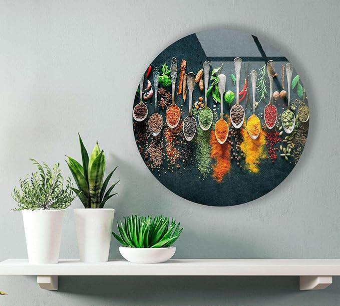 My Photostation.com 15.8''(40cm) Diameter Colorful Herbs Round Glass Wall Art Tempered Glass Printing Wall Decor Large Wall Art Wall Hangings