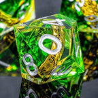 OUKELANWO Magic Lord Rings DND Dice Set with Box, 7Pcs Resin LOTR D&D Dice Set for Role Playing Game, Green Dungeons Dragons D and D Sharp Edge Dice D20 D12 D10 D8 D6 D4
