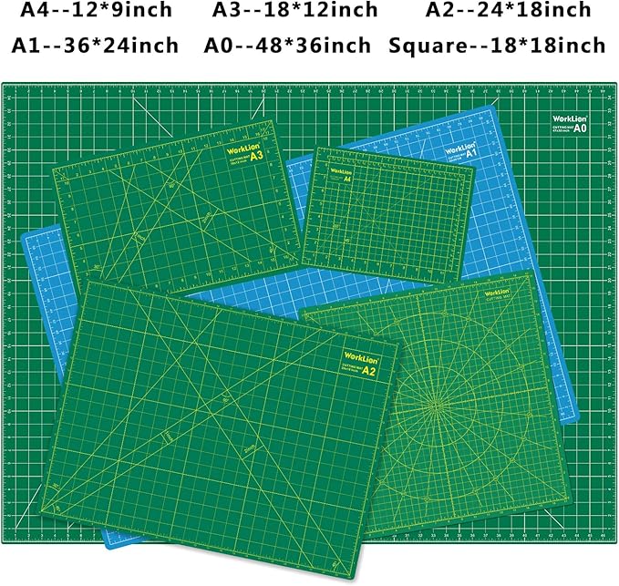 WORKLION Full 9" x 12" Art Self Healing PVC Cutting Mat, Double Sided, Gridded Rotary Cutting Board for Craft, Fabric, Quilting, Sewing, Scrapbooking Project…
