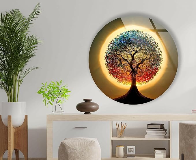 My Photostation.com 27.5''(70cm) Diameter Life of Tree Round Glass Wall Art Tempered Glass Printing Wall Decor Large Wall Art Wall Hangings