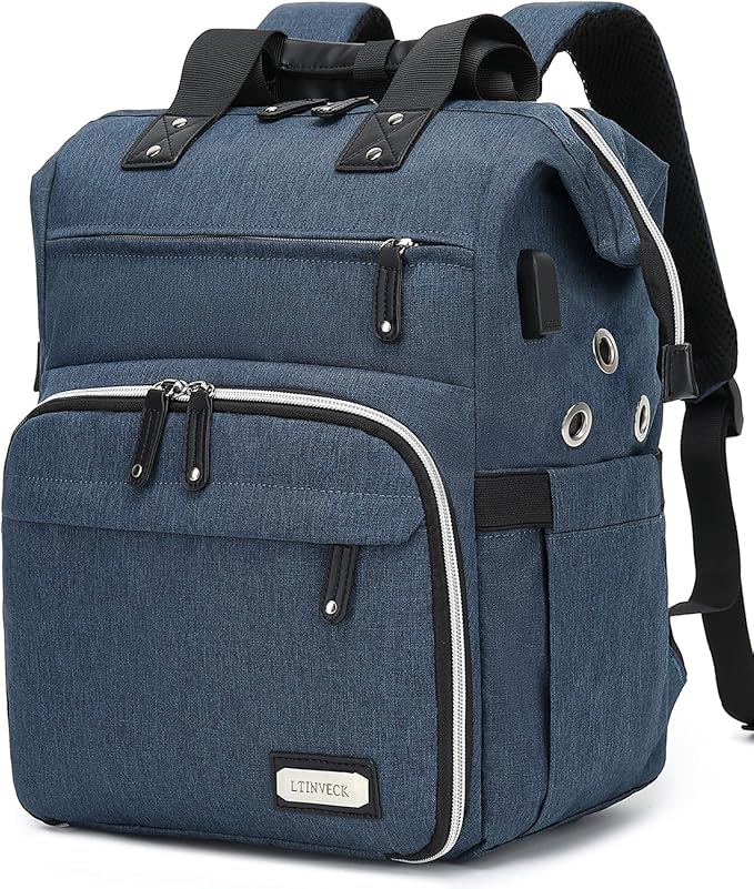 Crochet Backpack,Knitting Bag Backpack Yarn Storage Organizer Travel Crochet Bag with USB Charging Port,Large Yarn Tote Bag Yarn Holder Case for Knitting Needles,Crochet Hooks,Crochet Accessories,Blue