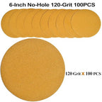 6-Inch No-Hole Hook and Loop Sanding Discs 120-Grit, Random Orbital Sandpaper for Automotive and Woodworking, 100-Pack