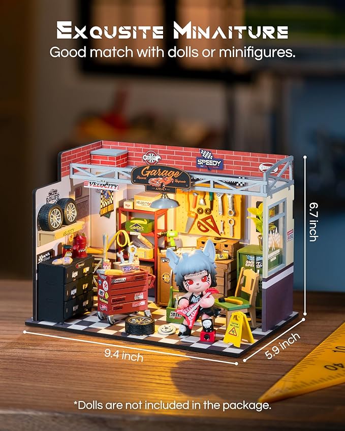 Rolife DIY Miniature House Kit Garage Workshop, Build 1/20 Mini House Building Kit with LED Craft Kits for Aduls Gifts for Him Her
