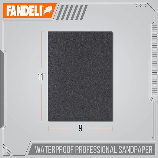Fandeli | Waterproof Sandpaper | 1000 Grit | 25 Sheets 9'' x 11'' | For Car Polishing, Wood Furniture Sanding and Metal Sanding | Water Resistant