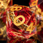 OUKELANWO Magic Lord Rings DND Dice Set with Box, 7Pcs Resin LOTR D&D Dice Set for Role Playing Game, Red Gold Dungeons Dragons D and D Sharp Edge Dice D20 D12 D10 D8 D6 D4
