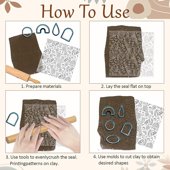 CHGCRAFT Bohemian Graphics Polymer Clay Texture Sheets Doodle Style Silicone Texture Stamp Clay Texture Mat Modeling Pattern Pad Sheets for Jewelry and Earrings Tools, 5.5x5.5 inch