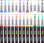 POMAC Liquid Acrylic Paint Markers 24 Colors, Waterproof Paint Marker Pens Brush Tip No-Bleed for Fabric, Canvas, Rock, Glass, Wood, DIY Crafts, Art Supplies