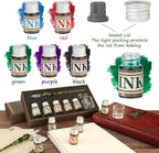 Mancola Glass Dipped Crystal Calligraphy Pen Set with 5 Colorful India Ink, 1 Pen Holder, 1 Cleaning Cup, Ink Drip Tool, Signatures, Drawing, Decoration Kits for Beginners