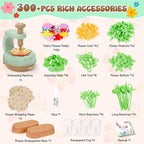GirlsHome 300+PCS Fabric Flower Bouquets Toys, DIY Flower Crafts Kits for Kids, Arts and Crafts for Kids Ages 6-8 Girls, Build Flower Bouquet, STEM Educational Toy Preschool Gifts (Green Brown)