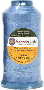 Mandala Crafts Bonded Nylon Thread Light Blue Heavy Duty Sewing Threads - 1500 YDs Size 69 210D T70 Tex 70 Thread for Leather Jeans Weaving Outdoor Marine Upholstery Threads