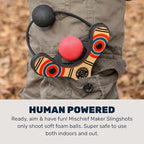 Mighty Fun! - Mischief Maker® Wooden Slingshot - Classic Series - Real Wood Slingshot for Kids, 4 Soft Foam Balls and Storage Bag - Ages 4+ (red)