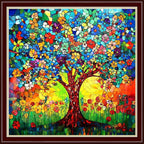 Dimensean Stamped Cross Stitch Kits Full Range of Embroidery Patterns Starter Kits for Beginners Adult or Kids DIY Cross Stitches Needlepoint Kits 11CT-Colorful Tree of Life 18x18 inch