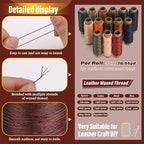 0.55 mm Round Waxed Thread, 14 Colors 76 Yards Spool Wax Coated String, Leather Sewing Waxed Thread for Sewing, Stitching, Beading, Bookbinding, Braiding, Bracelet