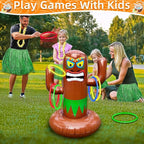 25" Inflatable Luau Tiki Pool Toss Games, Tiki Pool Ring Toss Toys with 4 Rings for Boys Girls Adults Indoor Outdoor Tropical Summer Swimming Inflatable Bean Bags Toss Hawaiian Luau Party Supplies