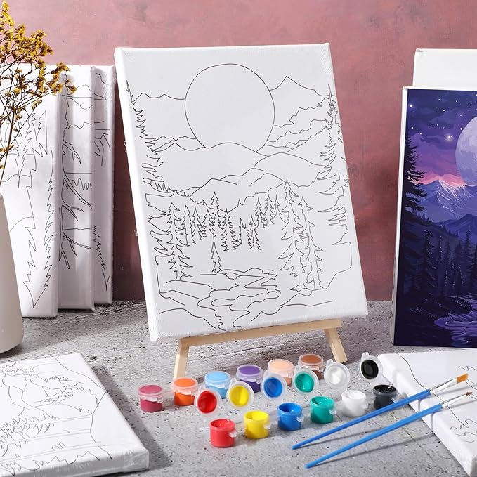 Zhanmai 12 Pack Pre Drawn Canvas for Painting Sip and Paint Kit 8" x 10" Paint Party Set Canvas Painting Pre Printed Canvases for Party Favor DIY Virtual Adult's Date Night(Astronomical Landscape)