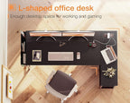 ODK 55 Inch Small L Shaped Computer Desk with Power Outlets, Corner Desk with PC Stand & Reversible Storage Shelves for Small Space Home Office Workstation, Modern Simple Writing Study Table, Black