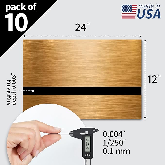 Trotec TroLase Lights | 24"x12"x1/250"(0.1mm thick) | Adhesive-Backed Flexible Laser Engraving Sheet/Film for Decal & Label | Double Color Plastic Sheet for Engraving | Brass/Black | 10pcs
