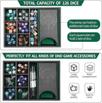 3 in 1 Dice Tray with Lid, Portable Dice Box Storage, D&D RPG MTG Table Games (Green)