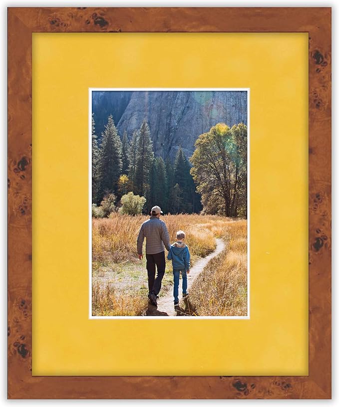8.5x11 Mat Bevel Cut for 7x9 Photos - Acid Free Sunrise Yellow Suede Precut Matboard With Backing Board and Crystal Clear, Self Seal Photo Mat Bag - For Pictures, Photos, Framing - 4-ply Thickness