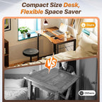Huuger Folding Desk for Small Spaces, 31.5 Inch Foldable Computer Table, for Home Office, Study, Bedroom, Dorm, Space Saving, Small Writing Work Office Computer Desk, Easy to Fold, Rustic Brown