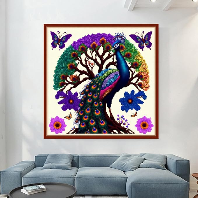 Dimensean Stamped Cross Stitch Kits Full Range of Embroidery Patterns Starter Kits for Beginners Adult or Kids DIY Cross Stitches Needlepoint Kits 11CT-Peacock Butterfly 17.7x17.7 inch