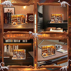 3D Wooden Puzzles for Adults, DIY Miniature Dollhouse, Book Nook Kit, Built-in LED Model Kit Hobby Gifts for Adults Teens Home Decor, Ideal Gift for Teenager and Men (Dinosaur Museum)