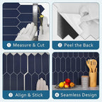 SUNWINGS Backsplash Tile for Kitchen Peel and Stick, Stone Composite Self Adhesive Tiles Long Hexagon Mosaic Wall Tile for Kitchen, 12 Inch x 11.22 Inch 10 Sheets Navy Blue