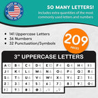 209 Pcs 3" Black Bulletin Board Letters & Numbers, Capital Letters, Numbers, Punctuation, US Made Card Stock Punch Out Letters for Poster, Bulletin Board, Classroom - Precut Letters & Numbers