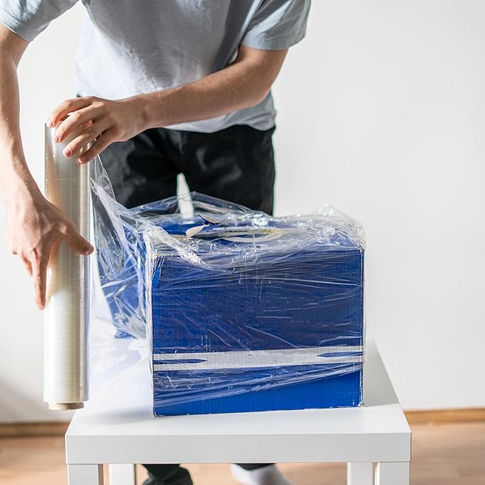 PSBM Stretch Wrap for Packing, 4 Pack of 15 Inch x 1500 Feet, 47 Gauge, High Cling Moving Stretch wrap, Cast Hand Stretch Film Moving wrap Rolls, Strong Plastic Wrap for Moving