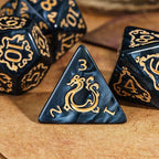 7-Die DND Dice Set Dragon Pattern Polyhedral Die with Leather Bag D&D Dice Set for RPG Table Games (Black W/Gold Dragon Pattern)