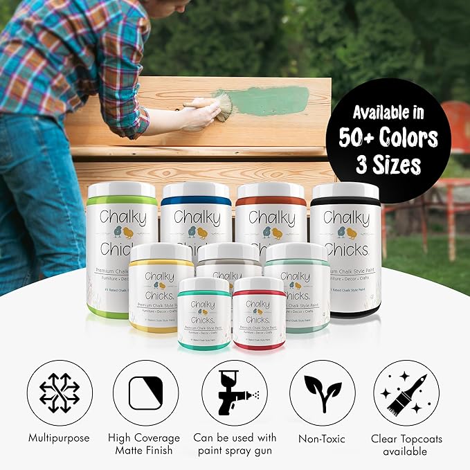 Chalky Chicks All-in-One Chalk Paint for Furniture or Cabinet -32 FlOz-Matte Finish Powdered Snow (Pure White) for Metal, Wood Furniture Paint - No Sanding All-in-One for Home Decor & Crafts, USA Made