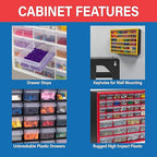 Akro-Mils 64-Drawer Plastic Drawer Storage Cabinet for Garage Organization, Bead Organizer, Building Bricks Storage, Teacher Toolbox, Makeup Organizer, 20" W x 6" D x 16" H, 10164 Red