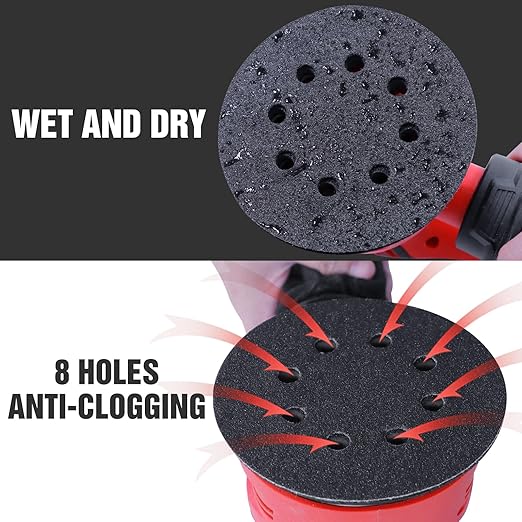 100 Pcs 5 inch Wet Dry Sanding Discs Grit 100 Hook and Loop 8 Hole Silicon Carbide Orbital Sander Sandpaper