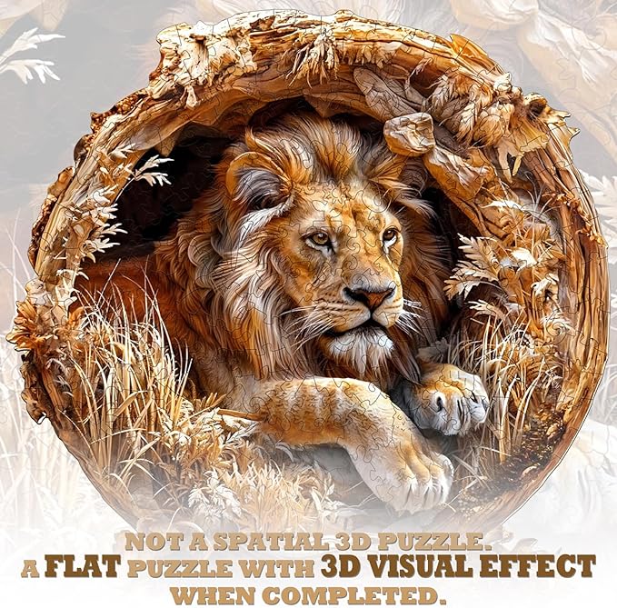 KAAYEE Wooden Puzzles for Adults, 3D Vision Effect Lion King Wooden Jigsaw Puzzles 200 PCS Unique Shape Wood Puzzle Adult, Birthday Father Mother Gifts for Puzzle Lover Family Game (M-11.4 * 11.4in)