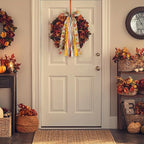Large Fall Ribbon Bow for Wreath, Orange Maple Leaves Fabric Ribbons Set Assorted Lace Ribbon Fall Clip-On Wreath Sash Ribbons Bundle for Thanksgiving Indoor Outdoor Decor