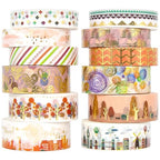 MPOPUUL Gold Foil Washi Tape Set 12 Rolls - Blooming Masking Tape, Decorative Tape for Bullet Journals Supplies, Gift Wrapping, DIY Crafts, Scrapbooking, Planners