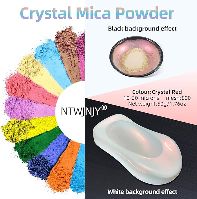 Crystal Red Mica Powder for Epoxy Resin，Natural Shimmer Mica Powder Used for Coloring Resin Artwork, car Spray Paint, Candles, soap, Lip Gloss, Nail Polish(50g/1.7oz)
