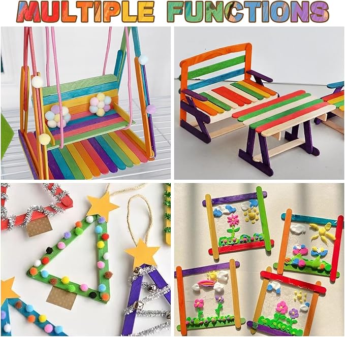 4.5 inch Colored Wooden Sticks Kits, 400PCS Colorful Rainbow Treat Sticks Bulk with Hot Glue Gun and Sticks for Craft Popsicle Home Decoration Project Building Model Kid Classroom Art Craft Supplies
