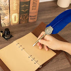 Quill pen ink set,Feather Pen and Ink Set,Antique Calligraphy Pen with 4 Replaceable Nibs,2 Bottle of ink,Feather Dip Pen Holder Christmas Gift for Men&Women.(Blue)