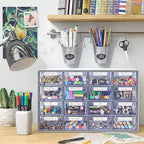 ARTEZA 16 Drawer Storage Cabinet, 17.7 x 8.2 x 10.9 inches, White, Plastic Drawers? with Stoppers, ?Multi Compartment Organizer for Makeup and Art Supplies